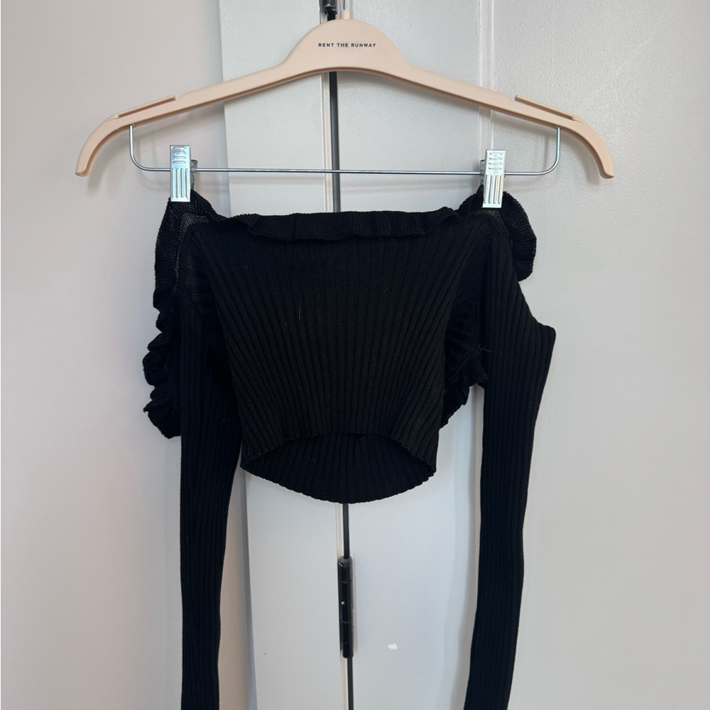 Reformation Black Ribbed Off-Shoulder Top
